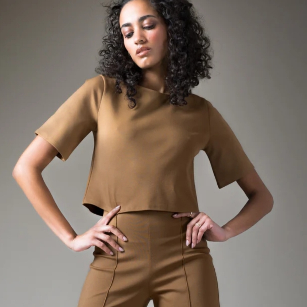 RIPLEY RADER- NWT Camel Ponte Short Sleeve Top